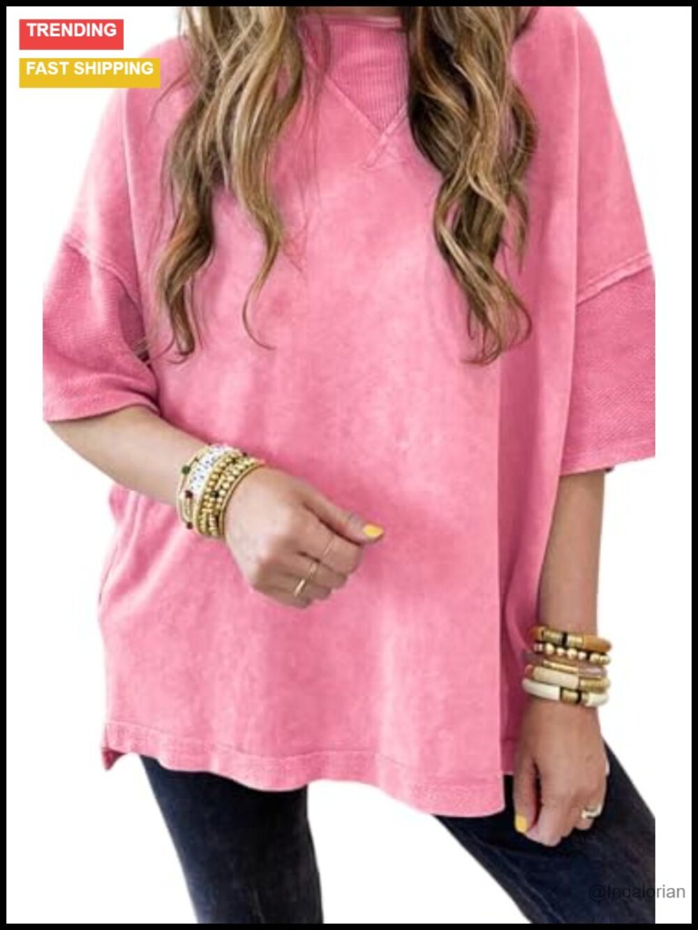 Women Mineral Wash Drop Shoulder Oversized T-Shirt Cotton Blend